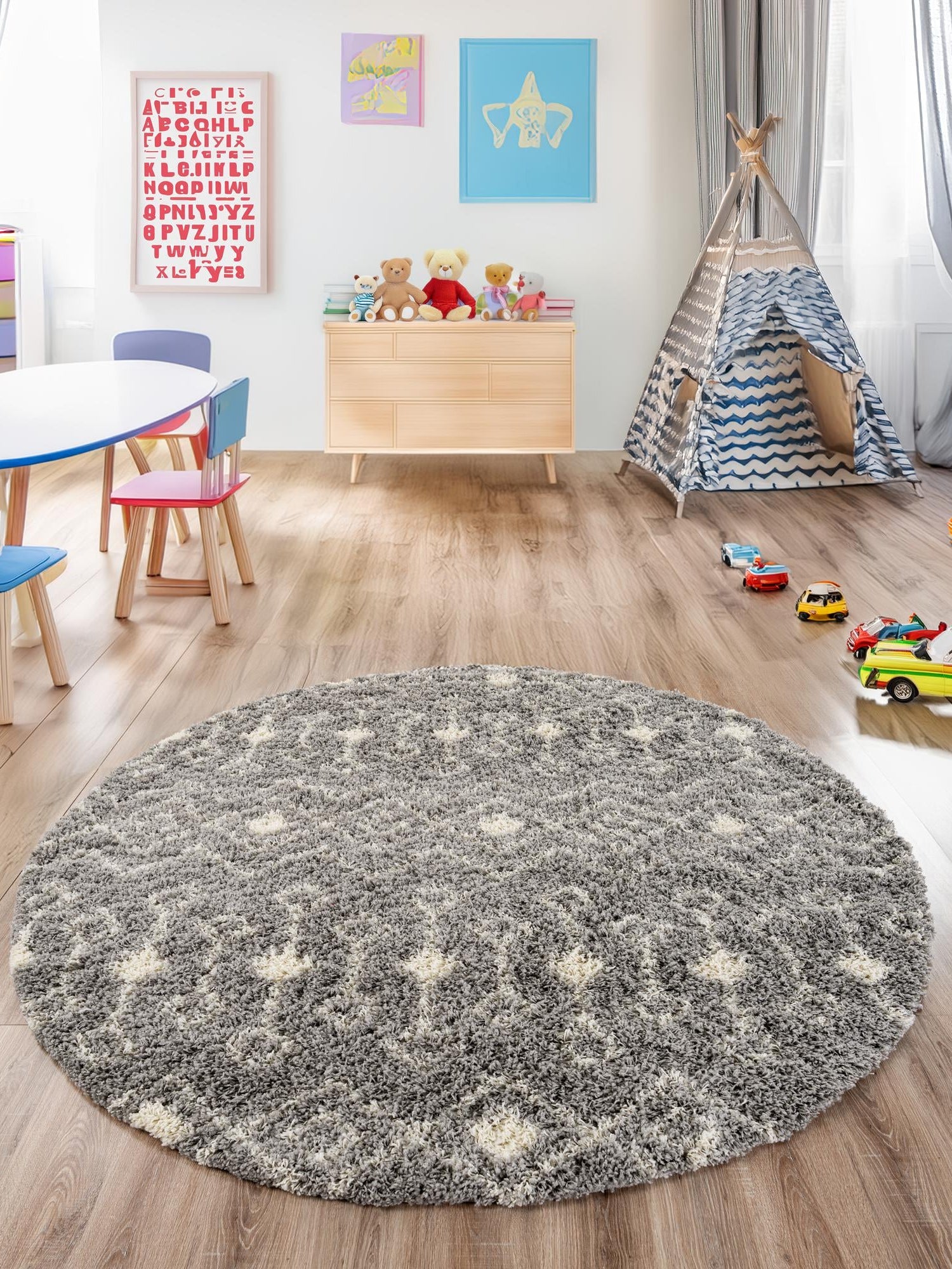Gray 10' x 10' Moroccan Trellis Shag Round Area Rug Thick Soft Touch Fluffy & Plush Shaggy Pile 100% Polypropylene Geometric Traditional Carpet for Sale at Rug Engine