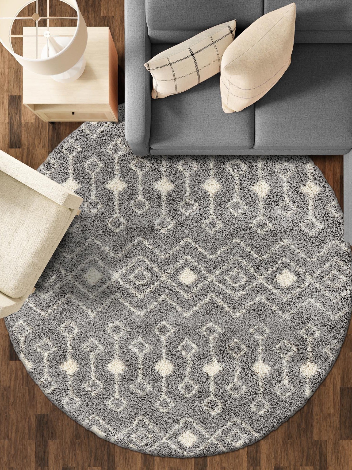Gray 10' x 10' Moroccan Trellis Shag Round Area Rug Thick Soft Touch Fluffy & Plush Shaggy Pile 100% Polypropylene Geometric Traditional Carpet for Sale at Rug Engine