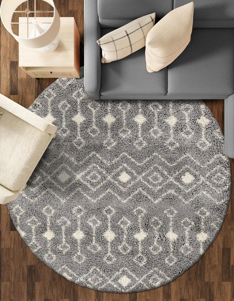 Gray 10' x 10' Moroccan Trellis Shag Round Area Rug Thick Soft Touch Fluffy & Plush Shaggy Pile 100% Polypropylene Geometric Traditional Carpet for Sale at Rug Engine