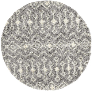 Gray 5' 3 x 5' 3 Moroccan Trellis Shag Round Area Rug Thick Soft Touch Fluffy & Plush Shaggy Pile