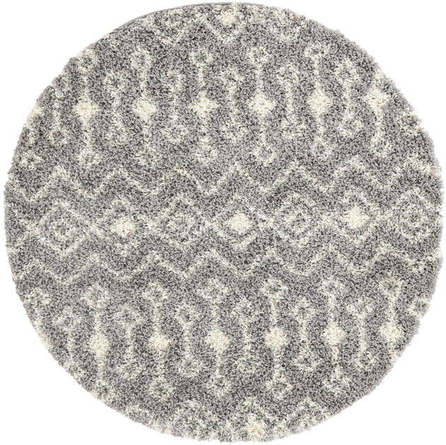 Gray 5' 3 x 5' 3 Moroccan Trellis Shag Round Area Rug Thick Soft Touch Fluffy & Plush Shaggy Pile