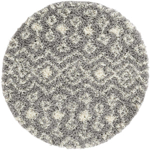 Gray 3' 1 x 3' 1 Moroccan Trellis Shag Round Area Rug Thick Soft Touch Fluffy & Plush Shaggy Pile