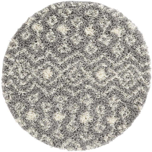 Gray 3' 1 x 3' 1 Moroccan Trellis Shag Round Area Rug Thick Soft Touch Fluffy & Plush Shaggy Pile