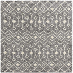 Gray 10' x 10' Moroccan Trellis Shag Square Area Rug Thick Soft Touch Fluffy & Plush Shaggy Pile