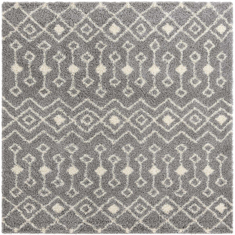 Gray 10' x 10' Moroccan Trellis Shag Square Area Rug Thick Soft Touch Fluffy & Plush Shaggy Pile