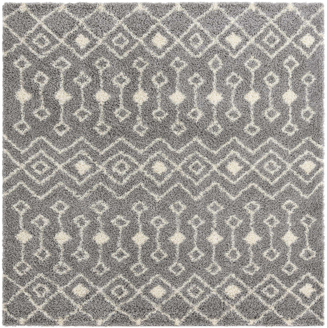 Gray 10' x 10' Moroccan Trellis Shag Square Area Rug Thick Soft Touch Fluffy & Plush Shaggy Pile