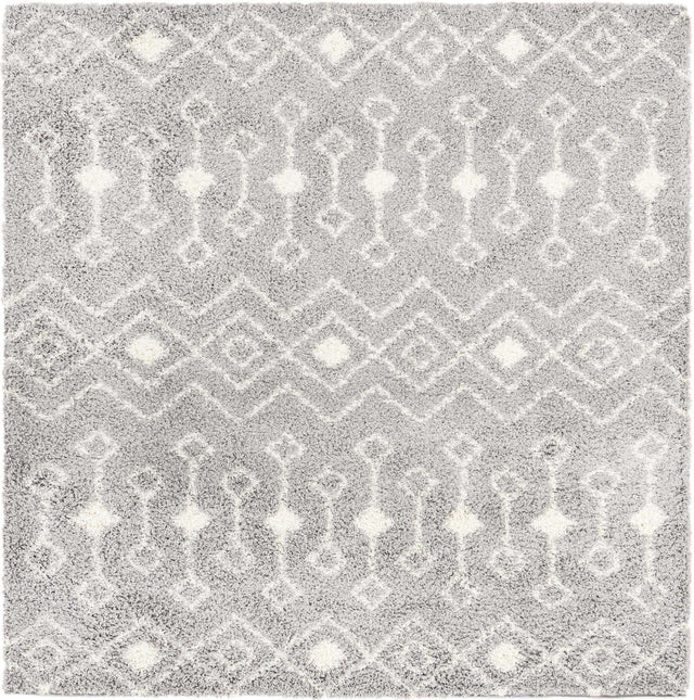 Gray 7' 10 x 7' 10 Moroccan Trellis Shag Square Area Rug Thick Soft Touch Fluffy & Plush Shaggy Pile