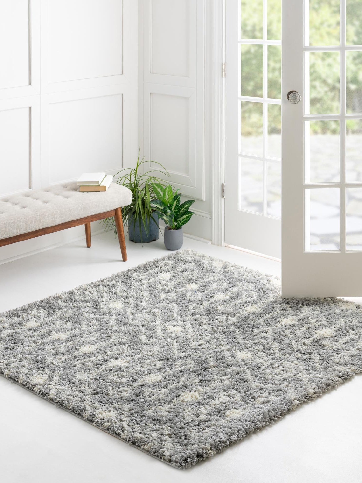 Gray 7' 10 x 7' 10 Moroccan Trellis Shag Square Area Rug Thick Soft Touch Fluffy & Plush Shaggy Pile 100% Polypropylene Geometric Traditional Carpet for Sale at Rug Engine
