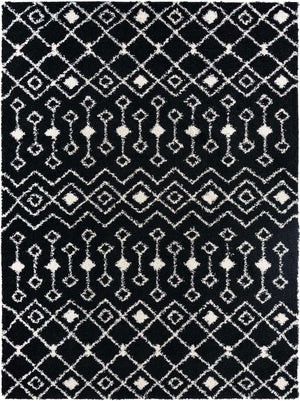 Black and White 10' x 13' 1 Moroccan Trellis Shag Rectangle Area Rug Thick Soft Touch Fluffy & Plush Shaggy Pile