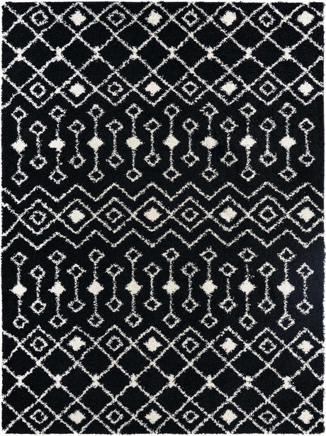 Black and White 10' x 13' 1 Moroccan Trellis Shag Rectangle Area Rug Thick Soft Touch Fluffy & Plush Shaggy Pile
