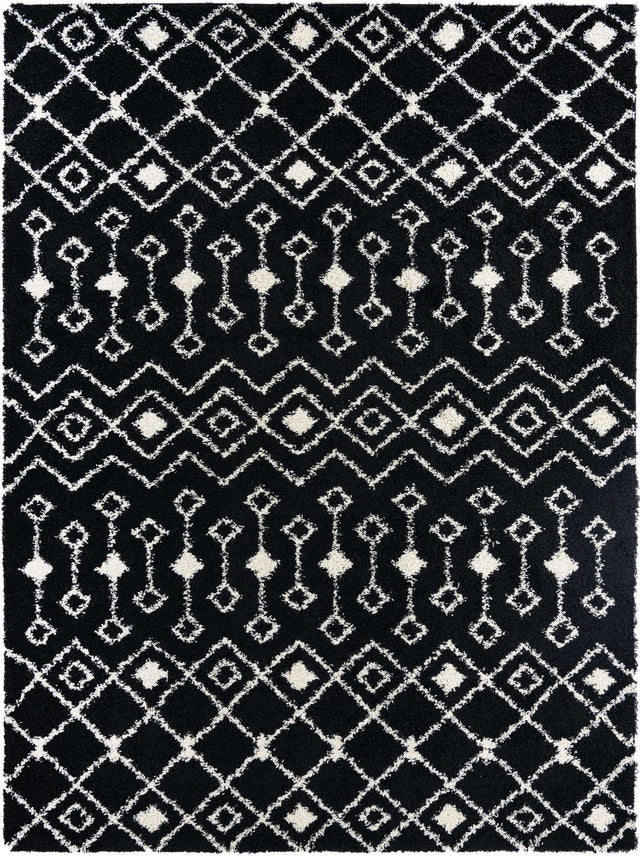 Black and White 10' x 13' 1 Moroccan Trellis Shag Rectangle Area Rug Thick Soft Touch Fluffy & Plush Shaggy Pile