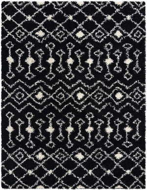 Black and White 8' x 10' Moroccan Trellis Shag Rectangle Rug