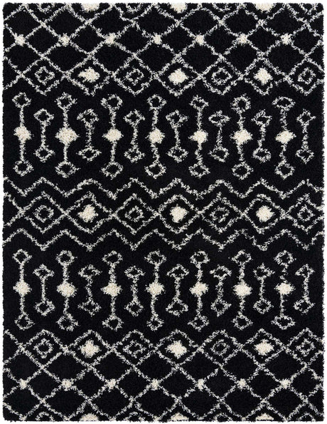 Black and White 8' x 10' Moroccan Trellis Shag Rectangle Rug
