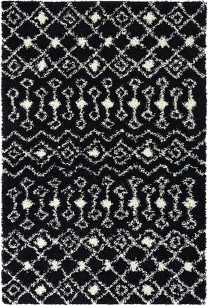 Black and White 6' 1 x 9' Moroccan Trellis Shag Rectangle Area Rug Thick Soft Touch Fluffy & Plush Shaggy Pile