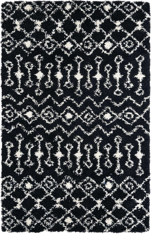 Black and White 5' 3 x 8' Moroccan Trellis Shag Rectangle Area Rug Thick Soft Touch Fluffy & Plush Shaggy Pile