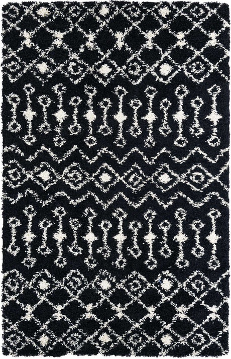 Black and White 5' 3 x 8' Moroccan Trellis Shag Rectangle Area Rug Thick Soft Touch Fluffy & Plush Shaggy Pile