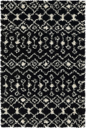 Black and White 4' 1 x 6' 1 Moroccan Trellis Shag Rectangle Area Rug Thick Soft Touch Fluffy & Plush Shaggy Pile