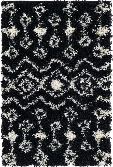 Black and White 2' x 3' Moroccan Trellis Shag Rectangle Rug