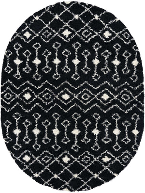 Black and White 7' 10 x 10' Moroccan Trellis Shag Oval Area Rug Thick Soft Touch Fluffy & Plush Shaggy Pile