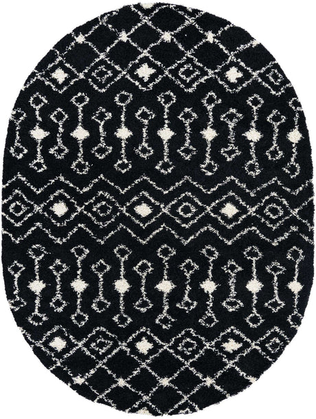 Black and White 7' 10 x 10' Moroccan Trellis Shag Oval Area Rug Thick Soft Touch Fluffy & Plush Shaggy Pile
