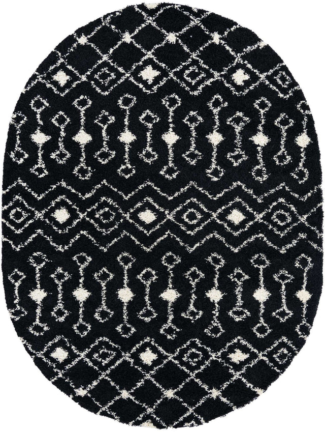 Black and White 7' 10 x 10' Moroccan Trellis Shag Oval Area Rug Thick Soft Touch Fluffy & Plush Shaggy Pile
