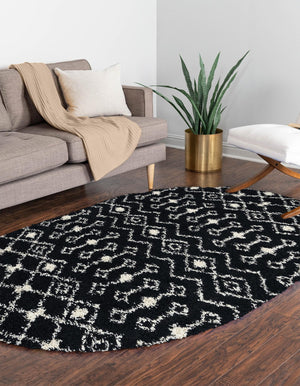 Black and White 5' 3 x 8' Moroccan Trellis Shag Oval Area Rug Thick Soft Touch Fluffy & Plush Shaggy Pile