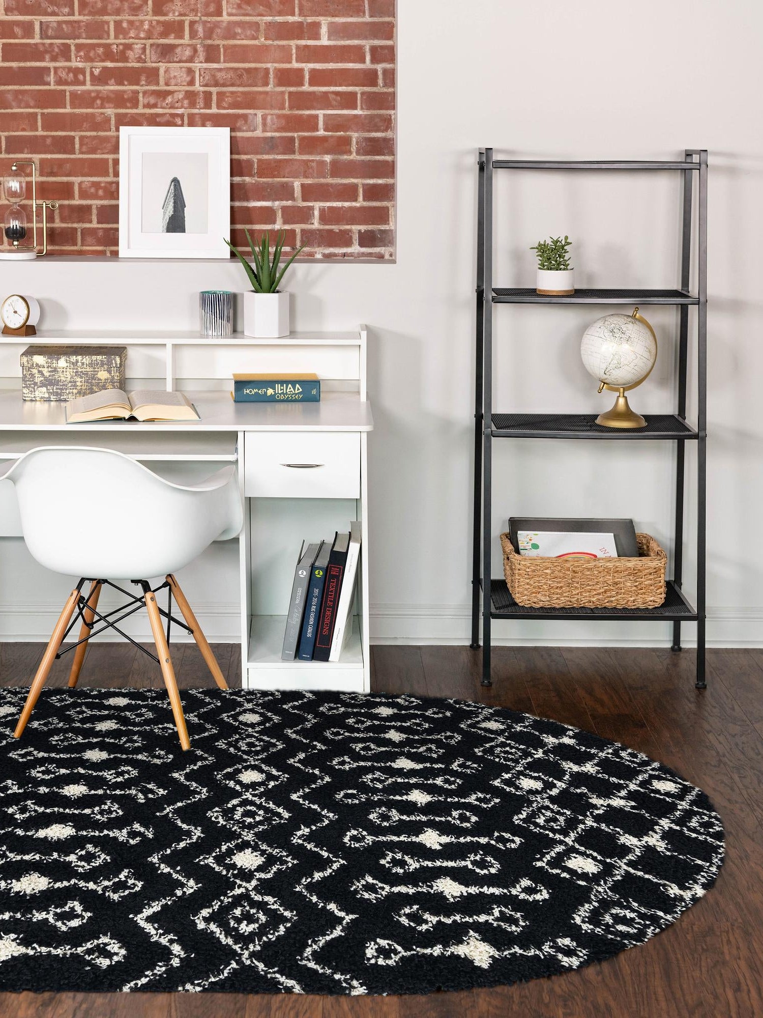 Black and White 4' 1 x 6' 1 Moroccan Trellis Shag Oval Area Rug Thick Soft Touch Fluffy & Plush Shaggy Pile 100% Polypropylene Geometric Traditional Carpet for Sale at Rug Engine