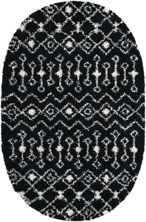 Black and White 5' 3 x 8' Moroccan Trellis Shag Oval Area Rug Thick Soft Touch Fluffy & Plush Shaggy Pile
