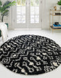 Black and White 8' x 8' Moroccan Trellis Shag Round Rug
