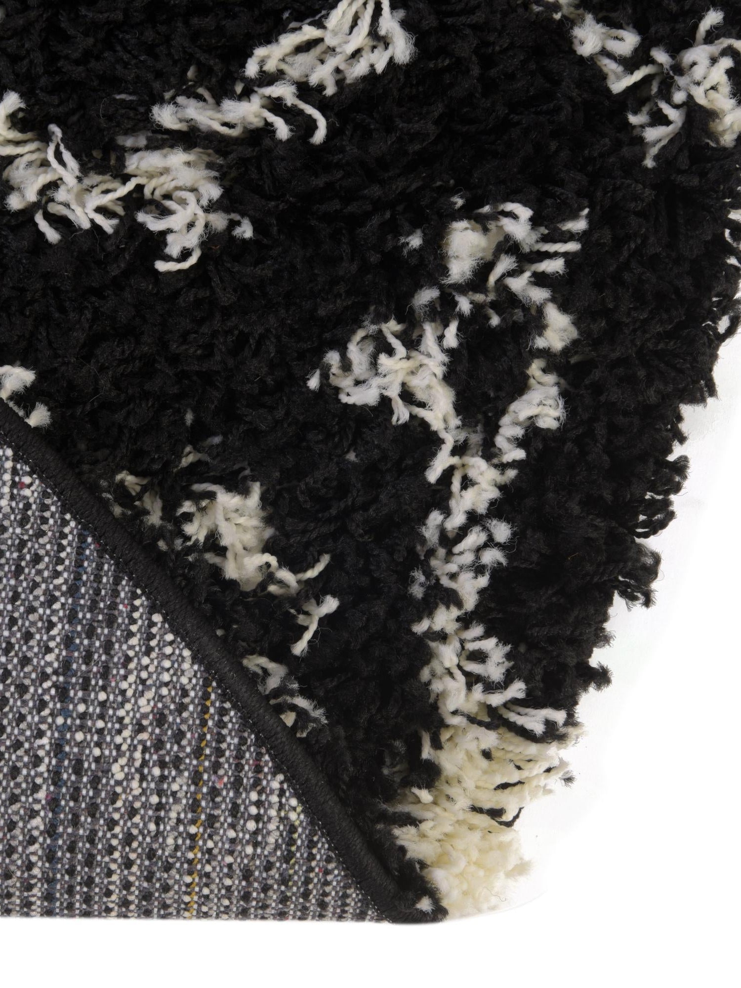 Black and White 5' 3 x 5' 3 Moroccan Trellis Shag Round Area Rug Thick Soft Touch Fluffy & Plush Shaggy Pile 100% Polypropylene Geometric Traditional Carpet for Sale at Rug Engine