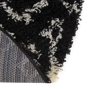 Black and White 5' 3 x 5' 3 Moroccan Trellis Shag Round Area Rug Thick Soft Touch Fluffy & Plush Shaggy Pile