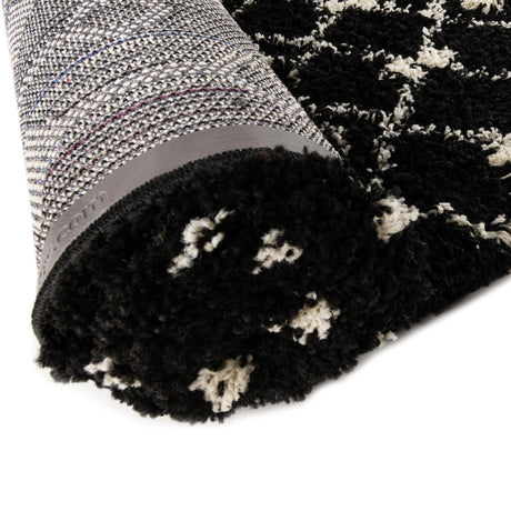 Black and White 3' 1 x 3' 1 Moroccan Trellis Shag Round Area Rug Thick Soft Touch Fluffy & Plush Shaggy Pile 100% Polypropylene Geometric Traditional Carpet for Sale at Rug Engine