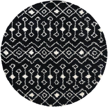 Black and White 10' x 10' Moroccan Trellis Shag Round Rug