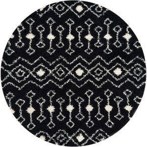 Black and White 8' x 8' Moroccan Trellis Shag Round Rug