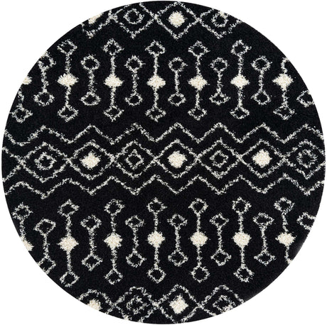 Black and White 8' x 8' Moroccan Trellis Shag Round Rug