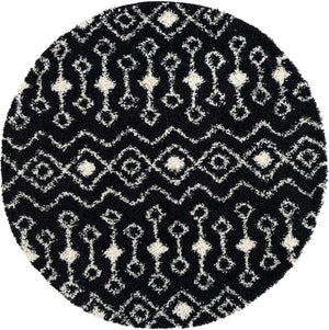 Black and White 6' x 6' Moroccan Trellis Shag Round Rug