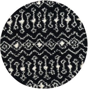 Black and White 5' 3 x 5' 3 Moroccan Trellis Shag Round Area Rug Thick Soft Touch Fluffy & Plush Shaggy Pile