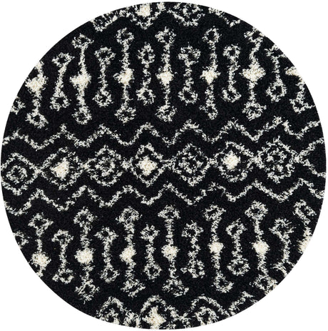 Black and White 5' 3 x 5' 3 Moroccan Trellis Shag Round Rug