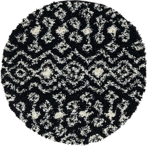 Black and White 3' 3 x 3' 3 Moroccan Trellis Shag Round Rug