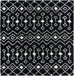 Black and White 10' x 10' Moroccan Trellis Shag Square Rug
