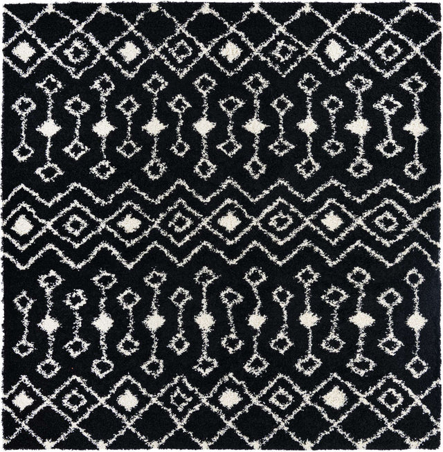 Black and White 10' x 10' Moroccan Trellis Shag Square Rug