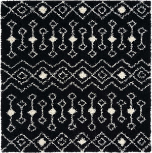 Black and White 8' x 8' Moroccan Trellis Shag Square Rug