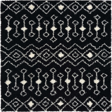 Black and White 8' x 8' Moroccan Trellis Shag Square Rug
