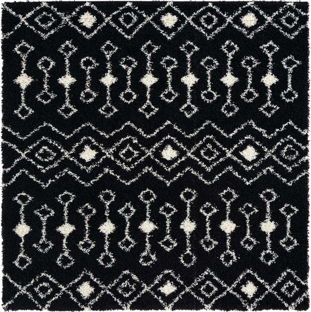 Black and White 8' x 8' Moroccan Trellis Shag Square Rug