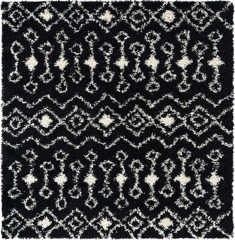 Black and White 6' x 6' Moroccan Trellis Shag Square Rug