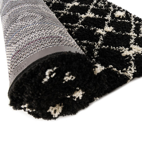Black and White 7' 10 x 7' 10 Moroccan Trellis Shag Square Area Rug Thick Soft Touch Fluffy & Plush Shaggy Pile 100% Polypropylene Geometric Traditional Carpet for Sale at Rug Engine