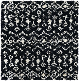 Black and White 4' 1 x 4' 1 Moroccan Trellis Shag Square Area Rug Thick Soft Touch Fluffy & Plush Shaggy Pile