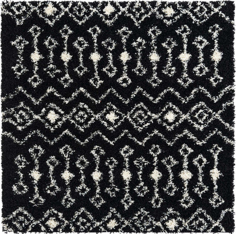 Black and White 5' 3 x 5' 3 Moroccan Trellis Shag Square Rug