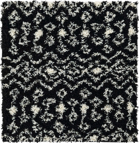 Black and White 3' 3 x 3' 3 Moroccan Trellis Shag Square Rug