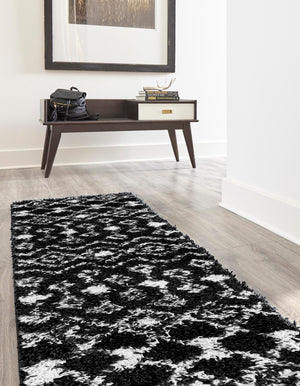 Black and White 2' x 5' Moroccan Trellis Shag Runner Rug